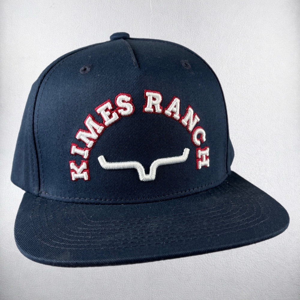 Kimes Ranch Hat Mens OSFA Navy Blue Snapback Western Logo Flat Brim Cap